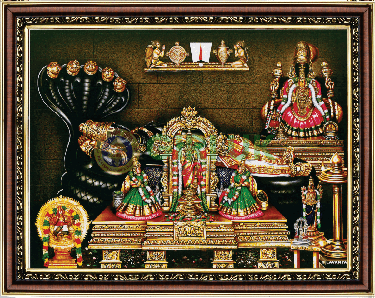 Srirangam Sri Ranganatha Perumal Picture with wooden frame - 14 x 11 inches